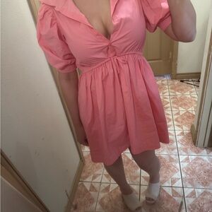 Pink Mini Sundress with Plunge Neckline